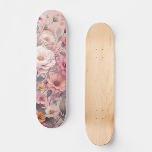 Skateboard Floral moderne rose rose girly élégant élégant (Recto)