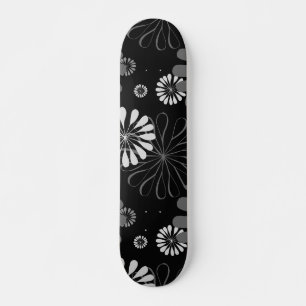 Skateboard Floral noir et blanc rétro