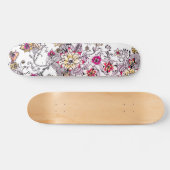 Skateboard Floral peint à la main d'aquarelle jaune rose (Horz)