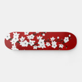 Skateboard Floral Rouge Et Blanc Fleur De Cerisier (Horz)