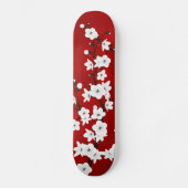 Skateboard Floral Rouge Et Blanc Fleur De Cerisier (Recto)
