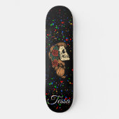 Skateboard Floral Skull Woman Splatz Script Monogramme Nom (Recto)