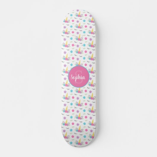 Skateboard Floral Unicorn Face Personalized Monogram (Devant)