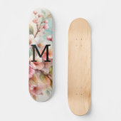 Skateboard Floral watercolor monogram pink cherry blossoms  (Recto)
