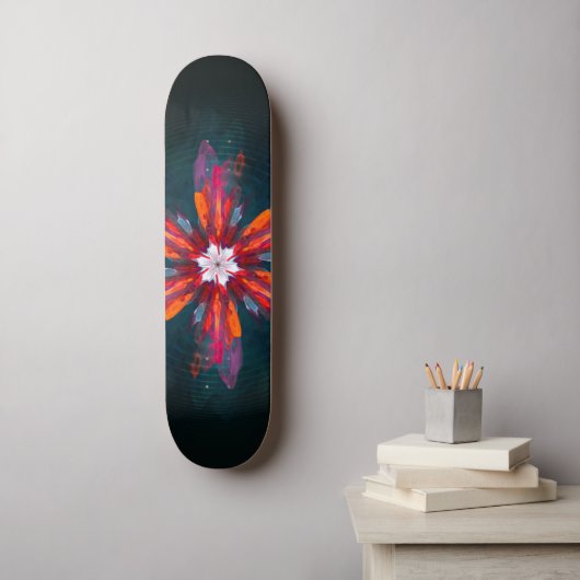 Skateboard Flore Mandala Flowers Orange Red Blue Abstract (Art mural)