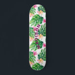 Skateboard Flore tropicale moderne fille personnalisée<br><div class="desc">Tropical Floral Modern Girly Personnalisé Skateboard dispose d'un arrière - plan floral tropical moderne et coloré avec votre nom personnalisé dans un script moderne violet. Personnalisez en modifiant le texte dans la zone de texte fournie. Conçu par ©Evco Studio www.zazzle.com/store/evcostudio</div>