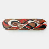 Skateboard Flowing abstract black, red, white on walnut (Horz)
