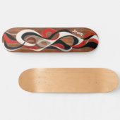 Skateboard Flowing abstract black, red, white on walnut (Horz)