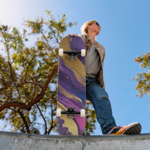 Skateboard Flux Abstrait bleu-bleu violet rose et or-