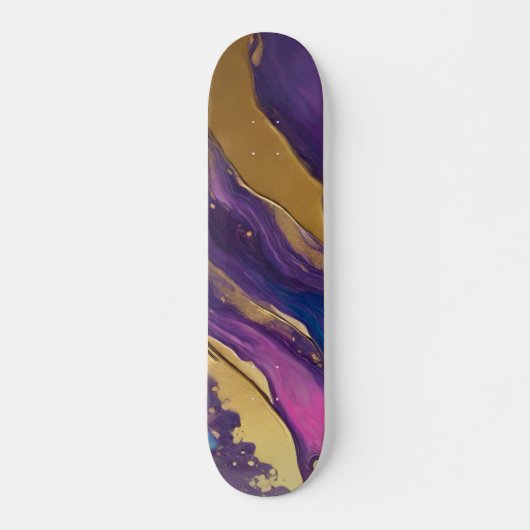 Skateboard Flux Abstrait bleu-bleu violet rose et or- (Devant)