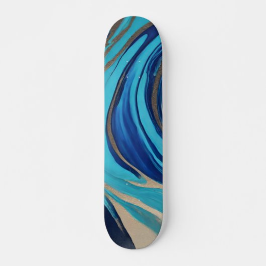Skateboard Flux Abstrait moderne Art-Bleu et Or- (Devant)
