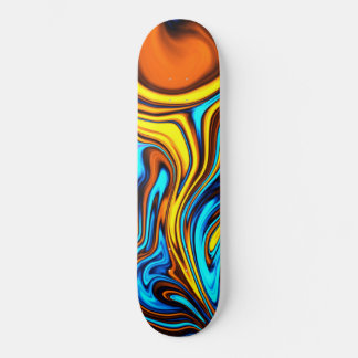 Skateboard Flux de lave Abstraite dorée et bleue