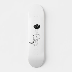 Skateboard Flying T-Rex With Black Balloons