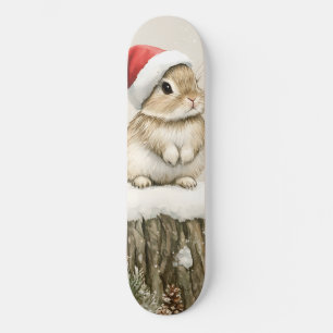 Skateboard Forêt enneigée Bois hivernal Noël Lapin Oiseau