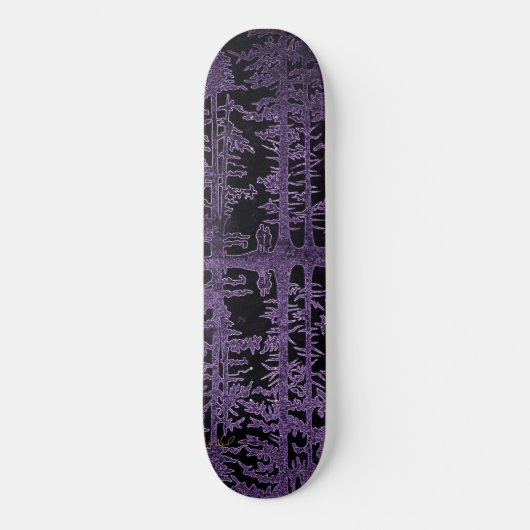 Skateboard forêt pourpre, mauve, noire, dans les bois, coupl (Recto)