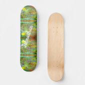 Skateboard Forêt verte Abstraite avec éclats floraux jaunes (Recto)