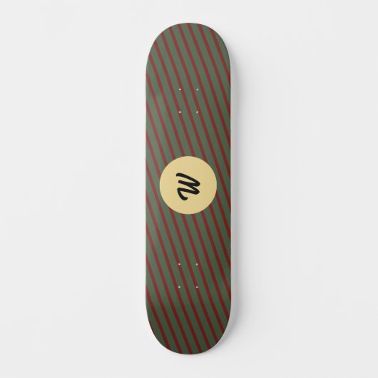 Skateboard Forêt verte et rayures bordeaux Monogramme (Recto)