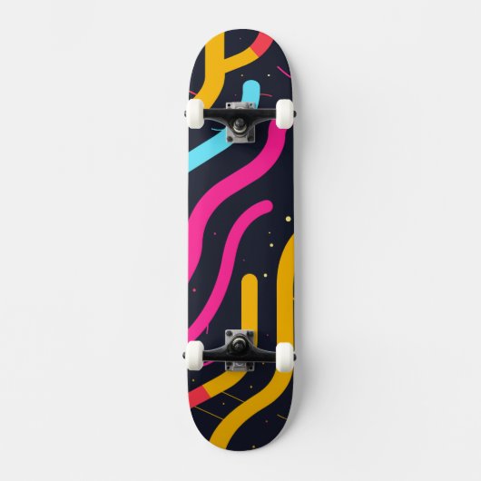 Skateboard Formes courbes colorées sur noir (Recto)
