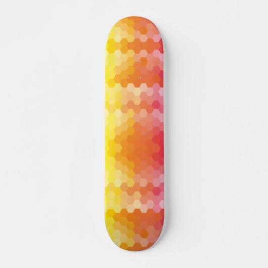 Skateboard Formes hexagones géométriques, rose et jaune (Devant)