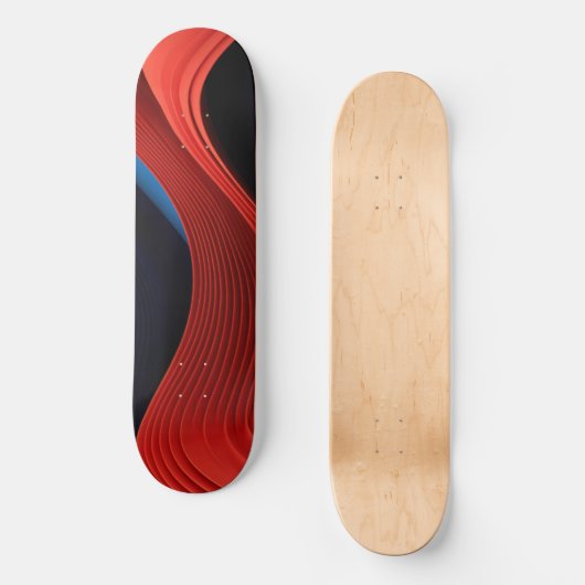 Skateboard Formes linéaires ondulées en rouge et bleu (Recto)