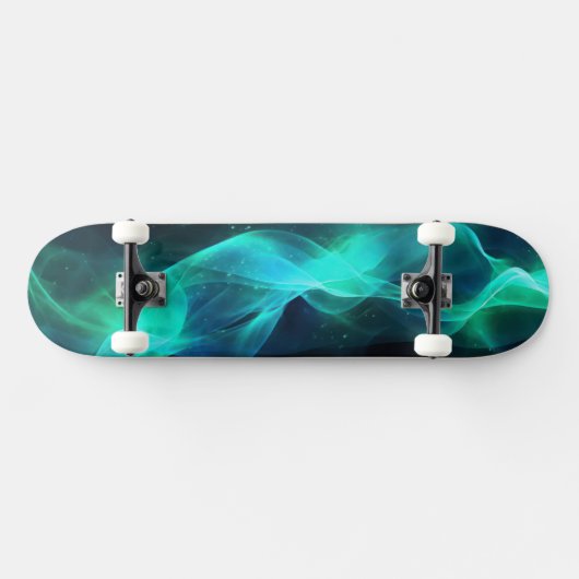 Skateboard Formes lumineuses en bleu-vert et noir (Horz)