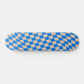 Skateboard Formes ondulées abstraites bleu rétro à damier (Horz)