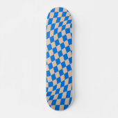 Skateboard Formes ondulées abstraites bleu rétro à damier (Devant)