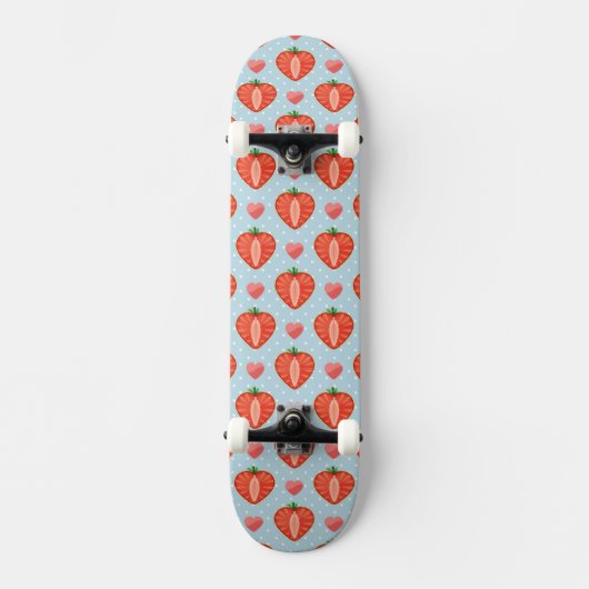 Skateboard Fraises de coeur avec le pois et les coeurs (Recto)