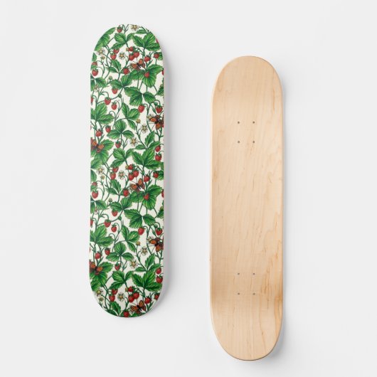 Skateboard Fraises sauvages sur blanc (Recto)