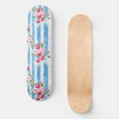 Skateboard Fraises vintages et fleurs sur bandes bleues (Recto)