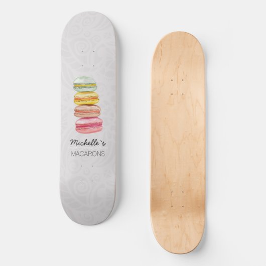 Skateboard Français Macarons aquarelle peinte à la main (Recto)