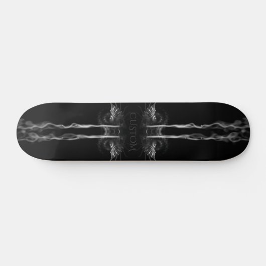 Skateboard Fumée de dragon noir avec nom ou monogramme (Horz)
