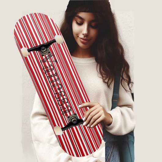 Skateboard Funky Asymmetric Modern Vibrant Red Stripes Name