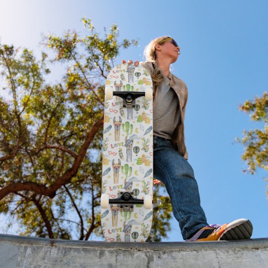 Skateboard Funny Llama Cactus Retro Vibe Love (Extérieur 1)