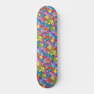 Skateboard Funny monsters colorful parade in doodle art style