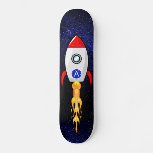 Skateboard fusée spatiale et monogramme sur galaxie (Recto)