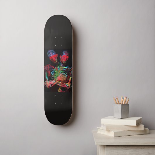 Skateboard Fusion d'art à l'étreinte de squelette néon (Art mural)