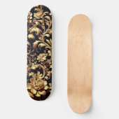 Skateboard Fusion élégante : Fleurs noires et or flamand (Recto)