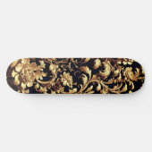 Skateboard Fusion élégante : Fleurs noires et or flamand (Horz)