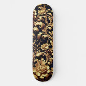 Skateboard Fusion élégante : Fleurs noires et or flamand (Recto)