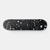 Skateboard Galaxie cosmique céleste noire et blanche (Horz)
