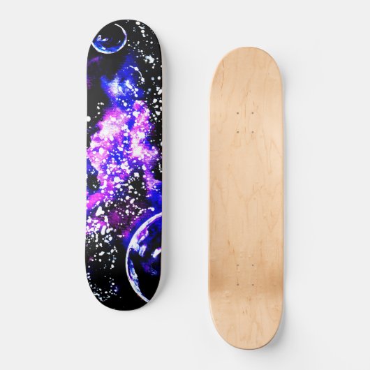 Skateboard Galaxie violette et planètes (Recto)