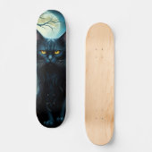 Skateboard Gato negro en noche de luna llena (Recto)