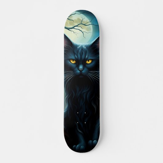 Skateboard Gato negro en noche de luna llena (Devant)