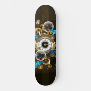 Skateboard Gears of Steampunk and Blue Butterflies