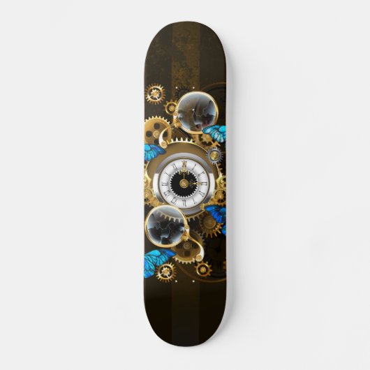 Skateboard Gears of Steampunk and Blue Butterflies (Recto)