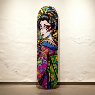 Skateboard Geisha japonais animé en Kimono Portrait