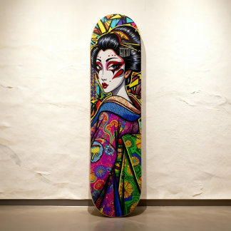Skateboard Geisha japonais animé en Kimono Portrait