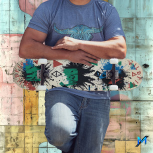 Skateboard Géométrique Abstraite avec Gras Graffiti
