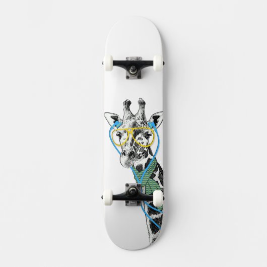 Skateboard Ggirafe cool et tendance avec lunettes, écouteurs (Recto)